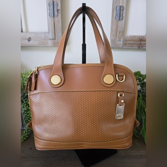 Handbags - Vintage Dooney & Bourke Essex Satchel In Tan Leather With Gold Hardware